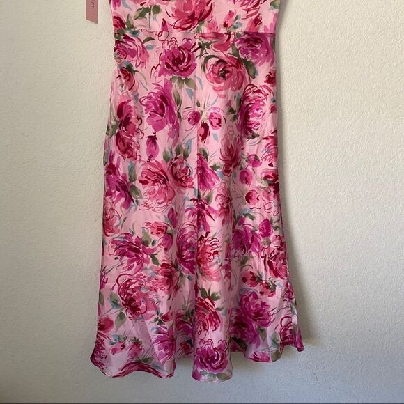 NWT Vintage Janestreet Pink Floral Silky Peonies Valentines Dress sz XS - Picture 6 of 8
